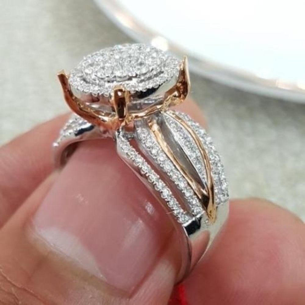 NEW Two Tone Round Diamond Halo Engagement Ring - Picture 2 of 5